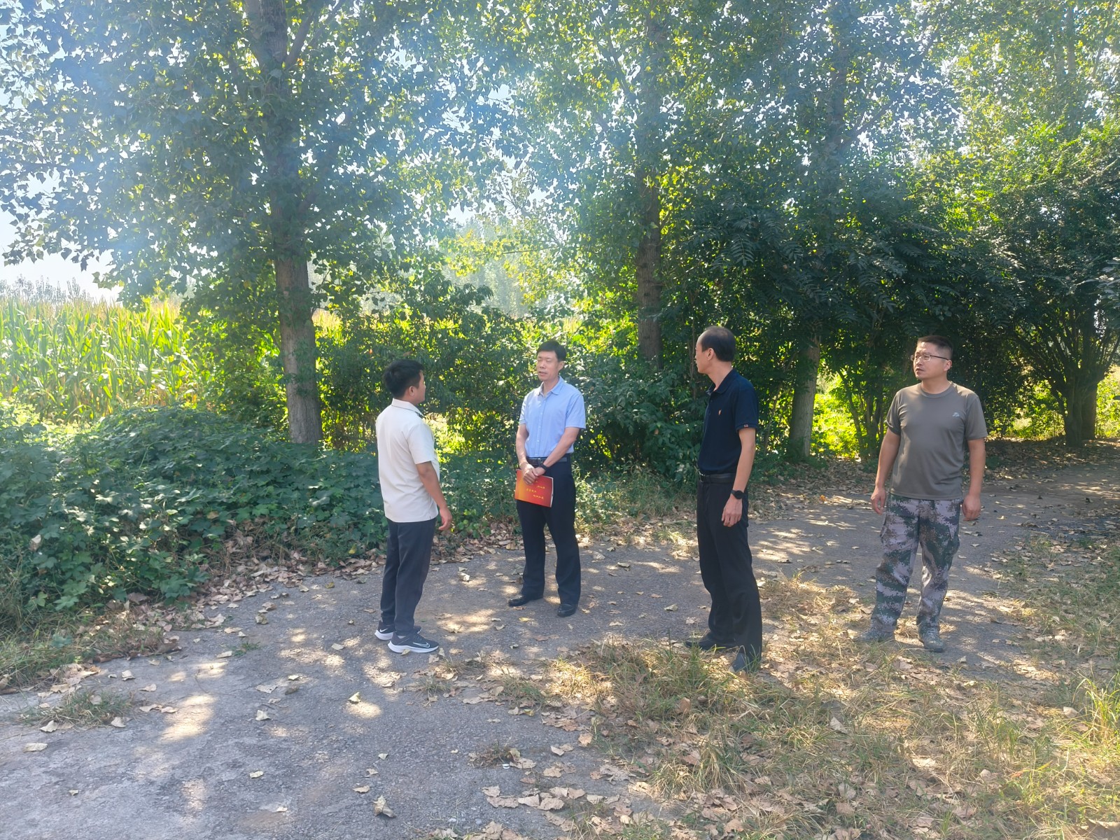 镇领导邓荣迎到钟辛庄村督导近期重点工作。