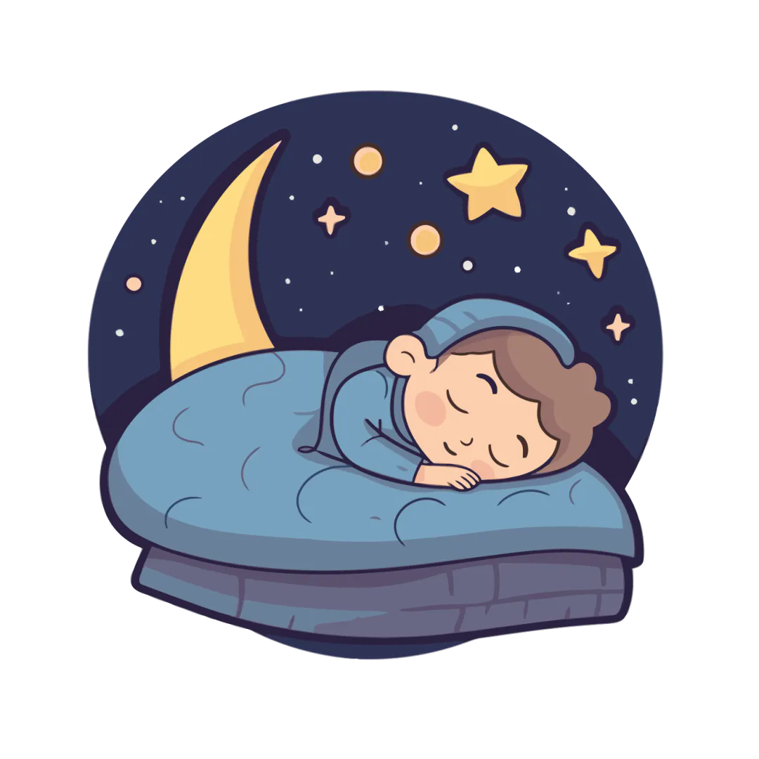 千库网_小男孩以可爱的睡眠方式安静地睡觉，星星飞来飞去 向量_元素编号14062327.png