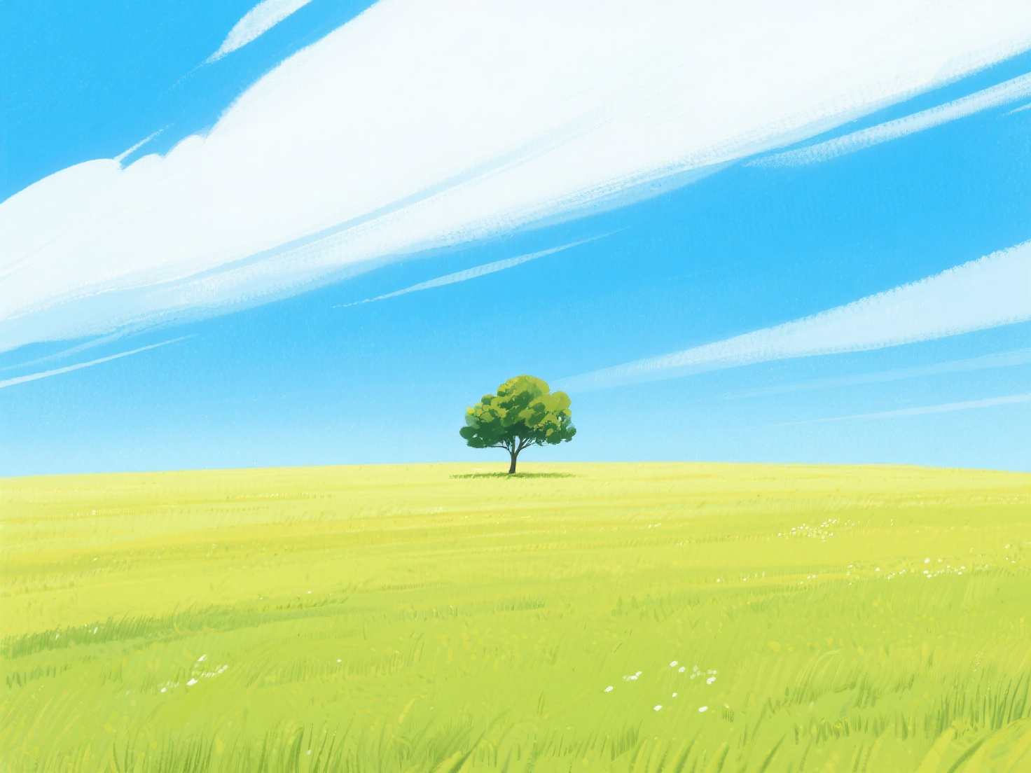 jimeng-2026-01-25-7532-在草原上，很远的地方有一棵树，蓝天，插画