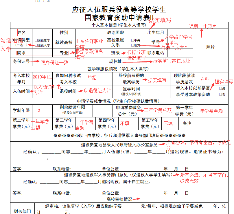 模板|退役士兵考生填写《国家教育资助申请表》的指南