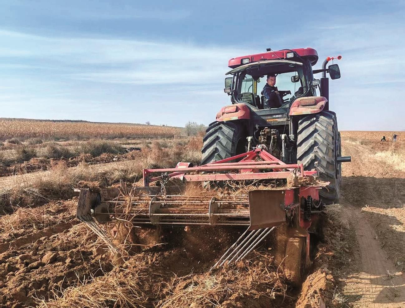 驱动耙正在整理土地。