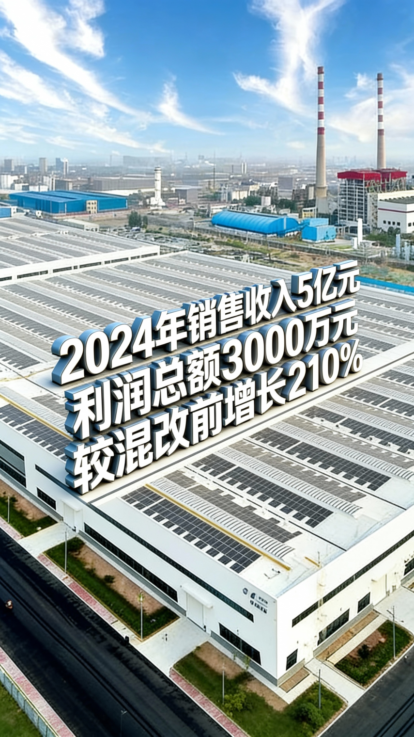 jimeng-2025-12-09-6249-在图片上，按照建筑物的线条方向，印上“2024年销售收入5亿元 利润总额3000....png